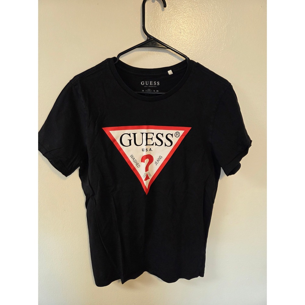 Guess Los Angeles Mens Black Triangle Logo Graphic T-Shirt Size Medium